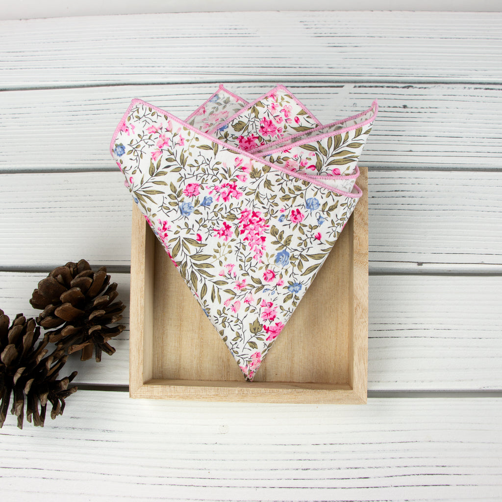 Boys' Cotton Floral Print Pocket Square, Blue Pink (Color F64)