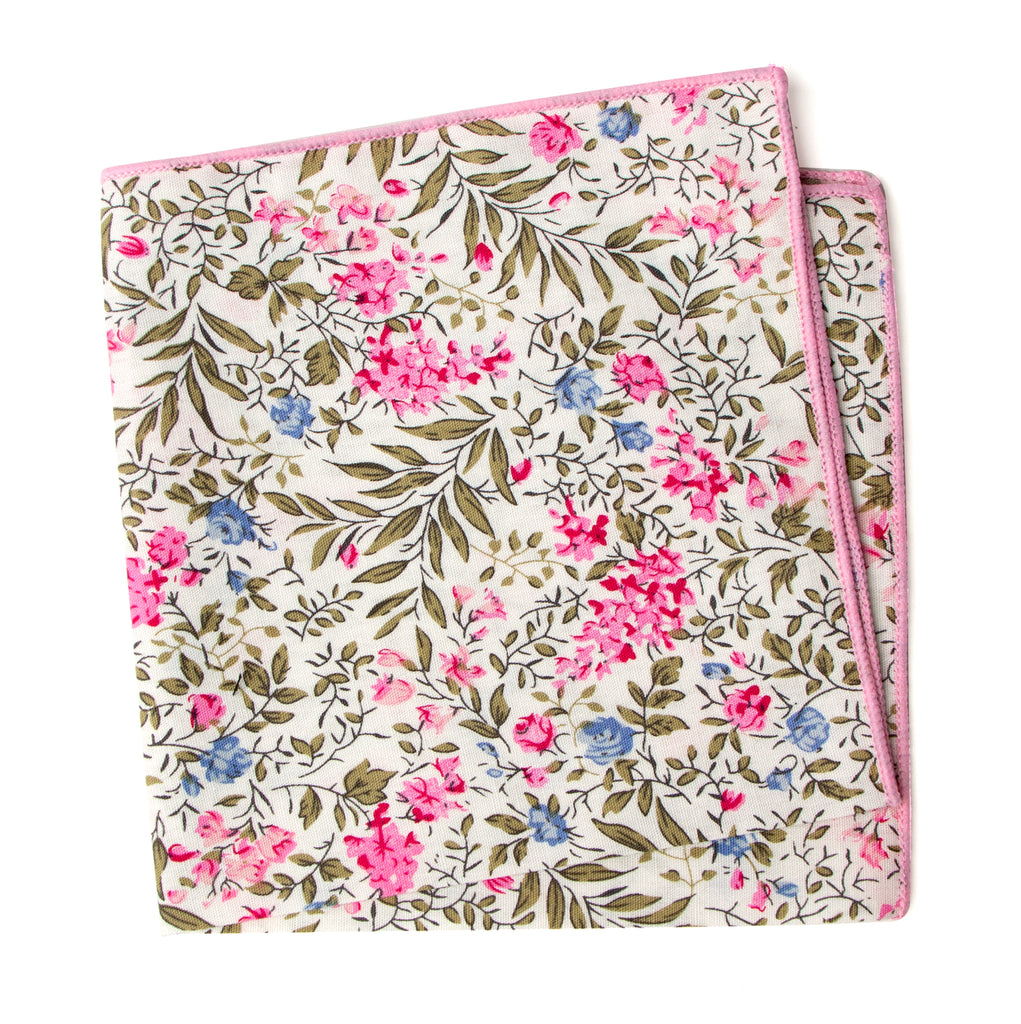 Boys' Cotton Floral Print Pocket Square, Blue Pink (Color F64)