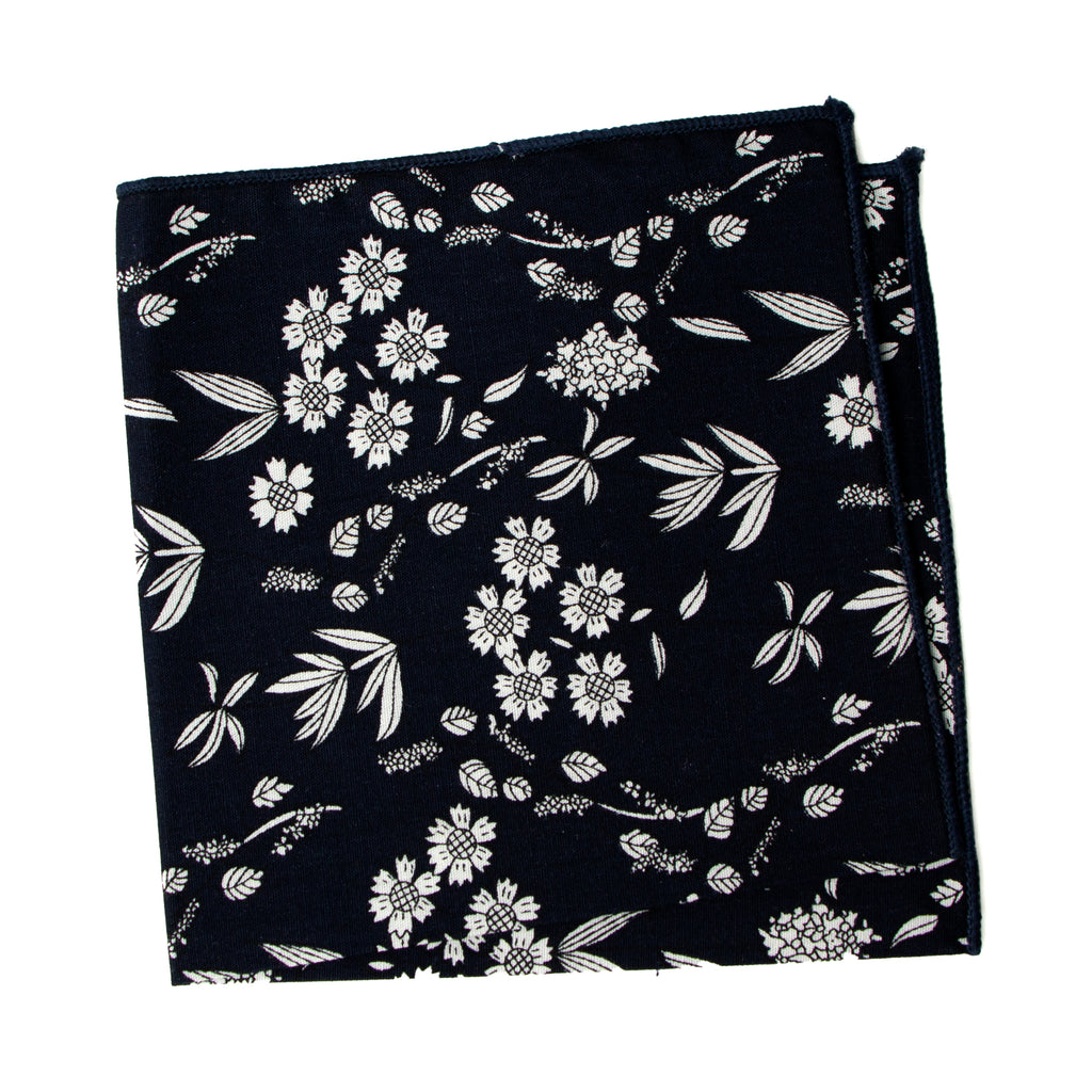 Boys' Cotton Floral Print Pocket Square, Dark Navy (Color F66)