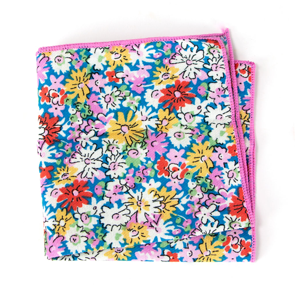 Boys' Cotton Floral Print Pocket Square, Blue/Yellow (Color F70)