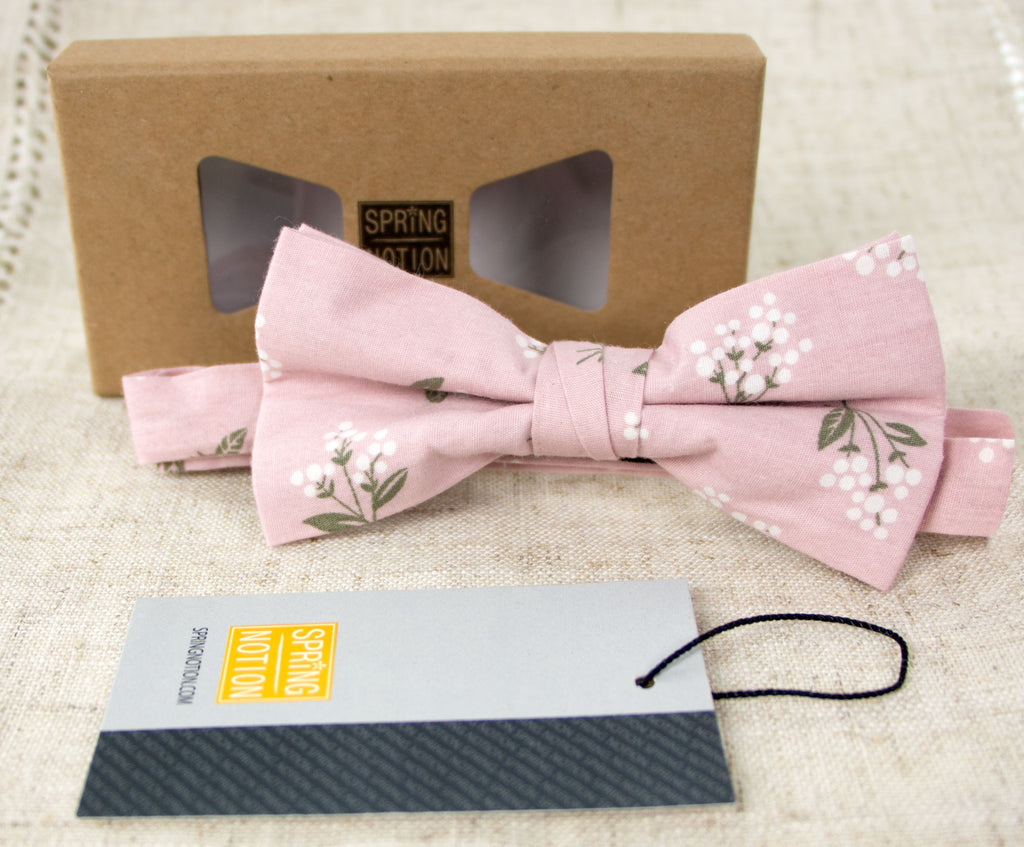 Men's Floral Cotton Suspenders and Bow Tie Set, Blush Pink (Color F13)