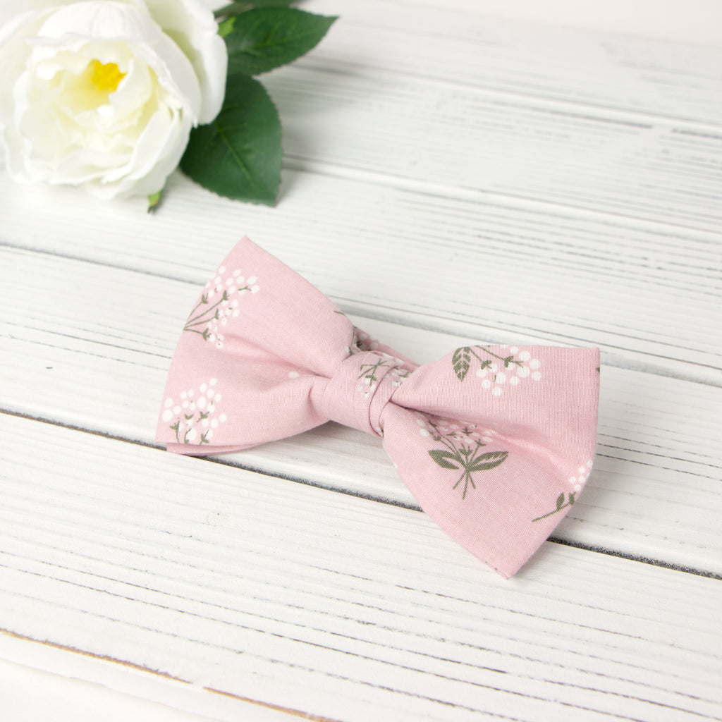 Men's Cotton Floral Print Bow Tie, Blush Pink (Color F13)