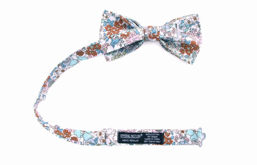 Men's Floral Cotton Suspenders and Bow Tie Set, Blue Pink Sage (Color F27)