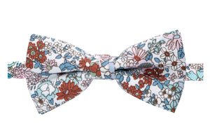 Men's Cotton Floral Print Bow Tie, Blue/Pink/Rust (Color F27)