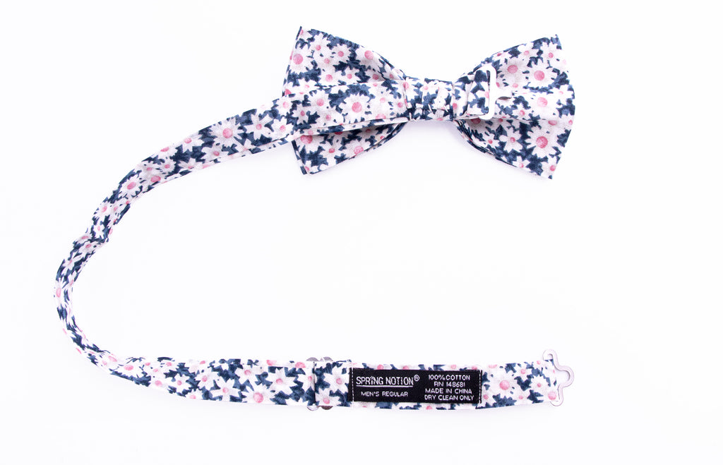 Men's Cotton Floral Print Bow Tie, Blue/Pink (Color F28)