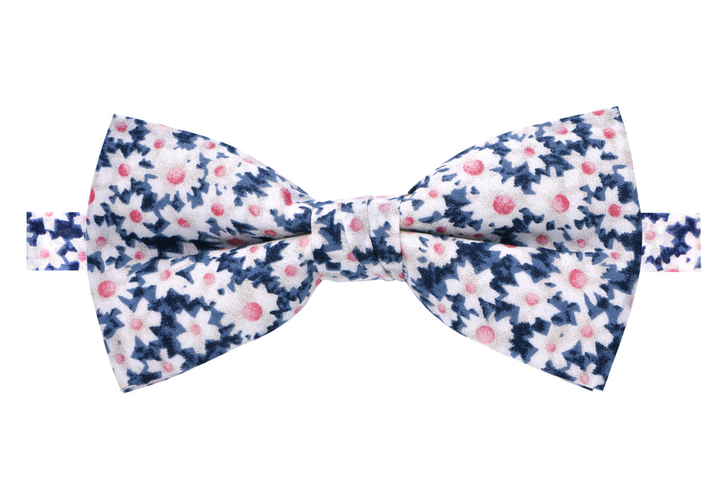Men's Cotton Floral Print Bow Tie, Blue/Pink (Color F28)