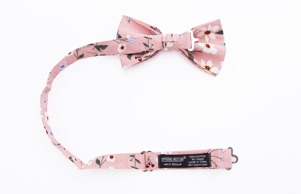 Men's Cotton Floral Print Bow Tie, Light Pink (Color F29)