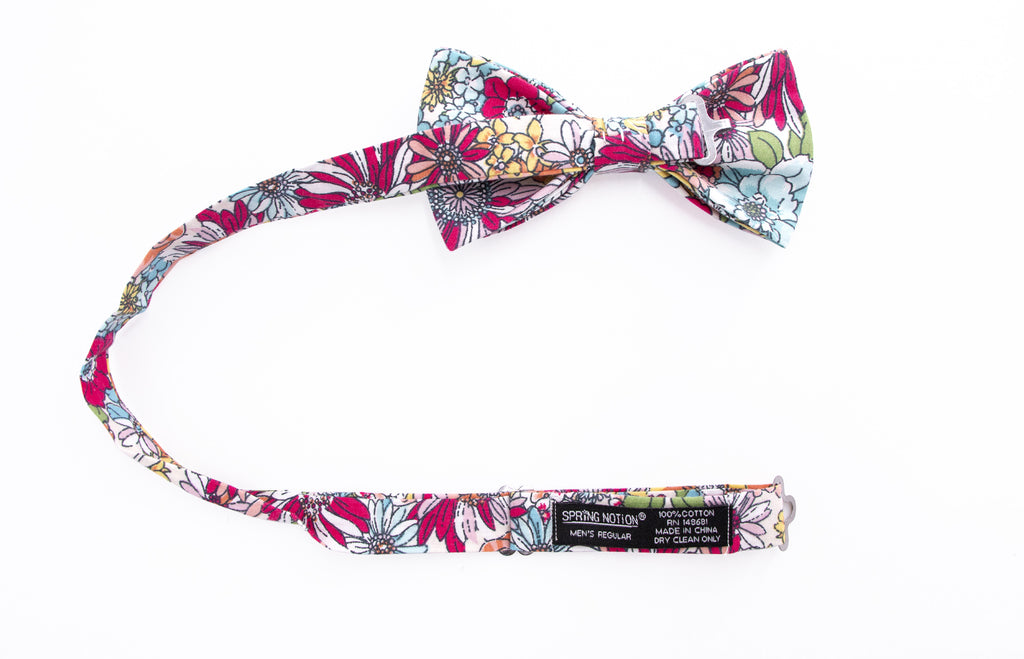 Men's Cotton Floral Print Bow Tie, Blue/Red (Color F30)