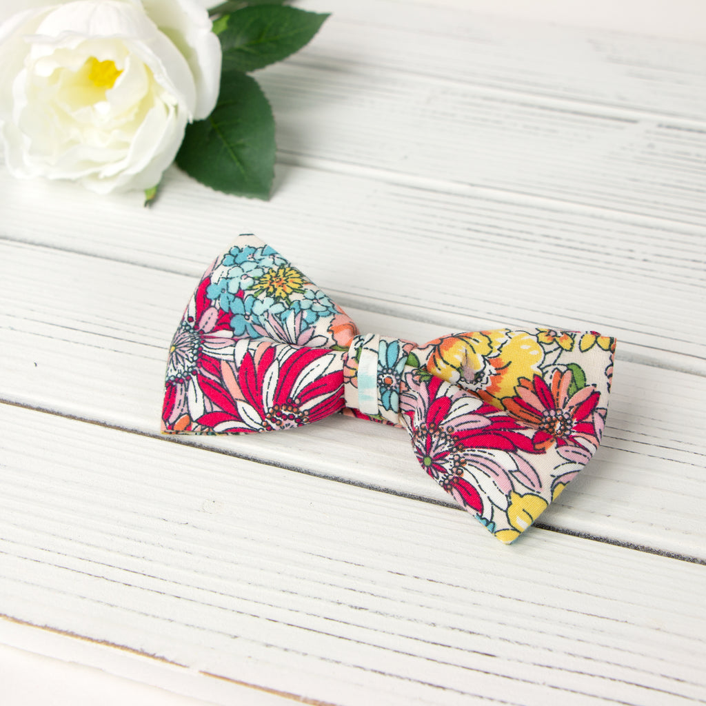 Men's Cotton Floral Print Bow Tie, Blue/Red (Color F30)