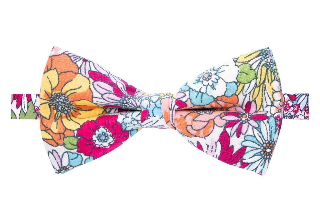 Men's Cotton Floral Print Bow Tie, Blue/Red (Color F30)