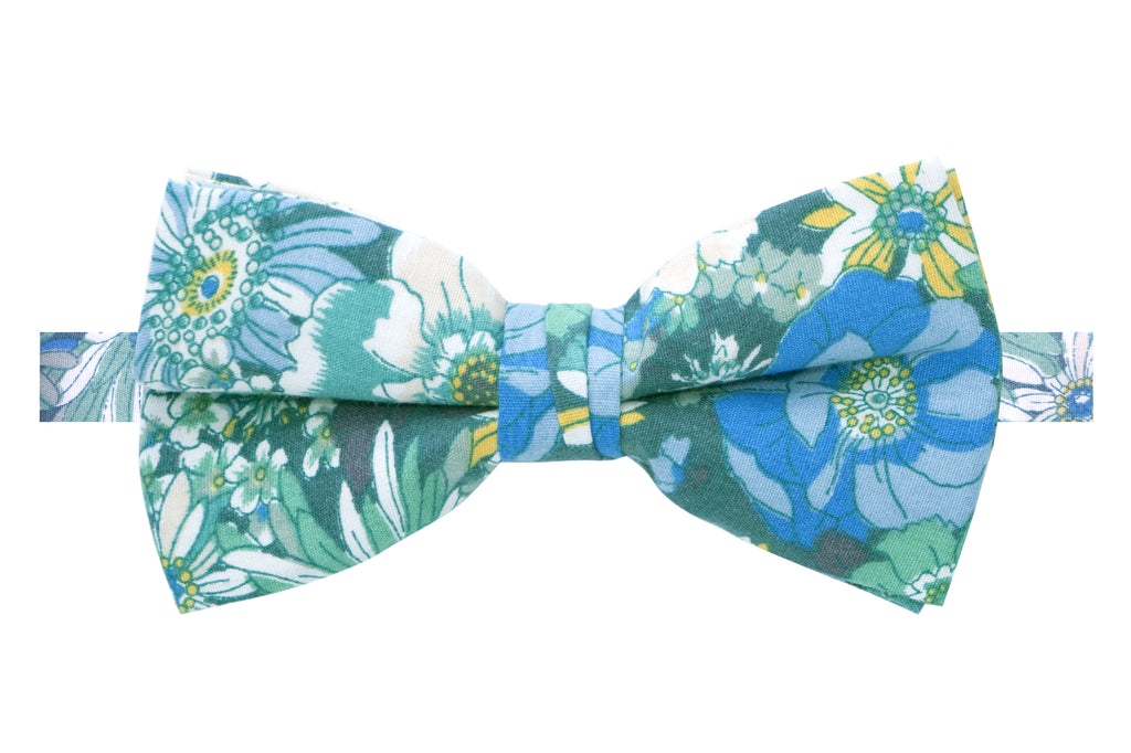 Men's Cotton Floral Print Bow Tie, Blue (Color F31)