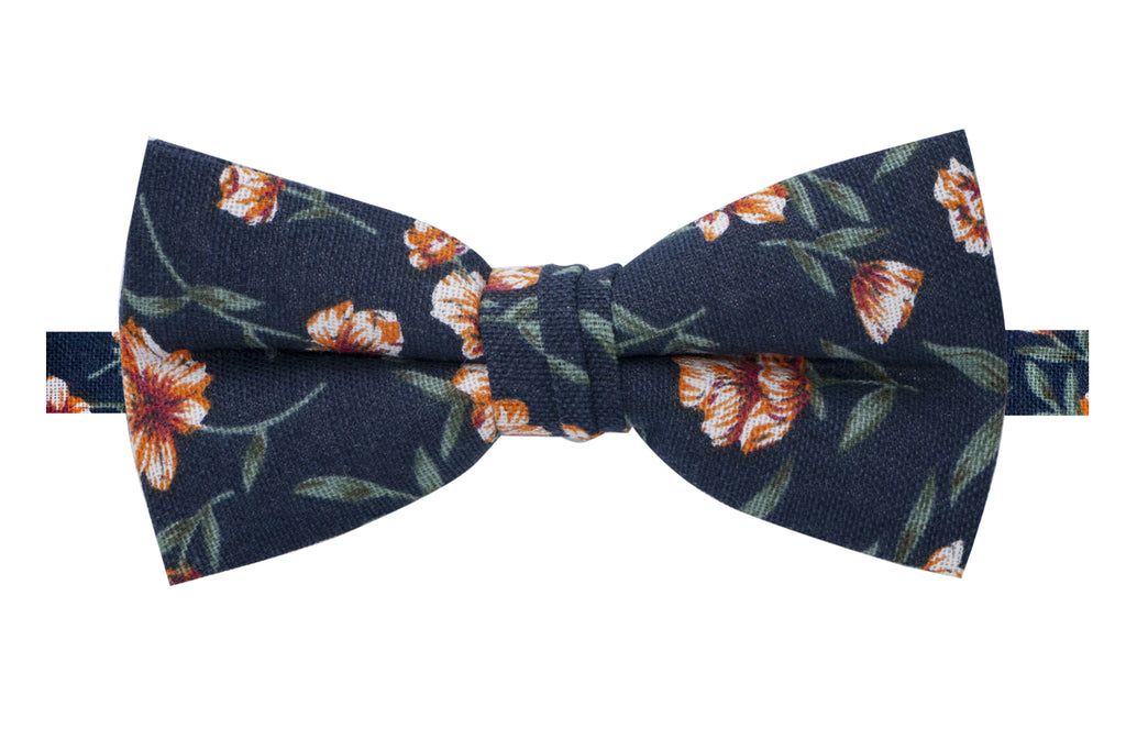 Men's Cotton Floral Print Bow Tie, Navy/Orange (Color F35)
