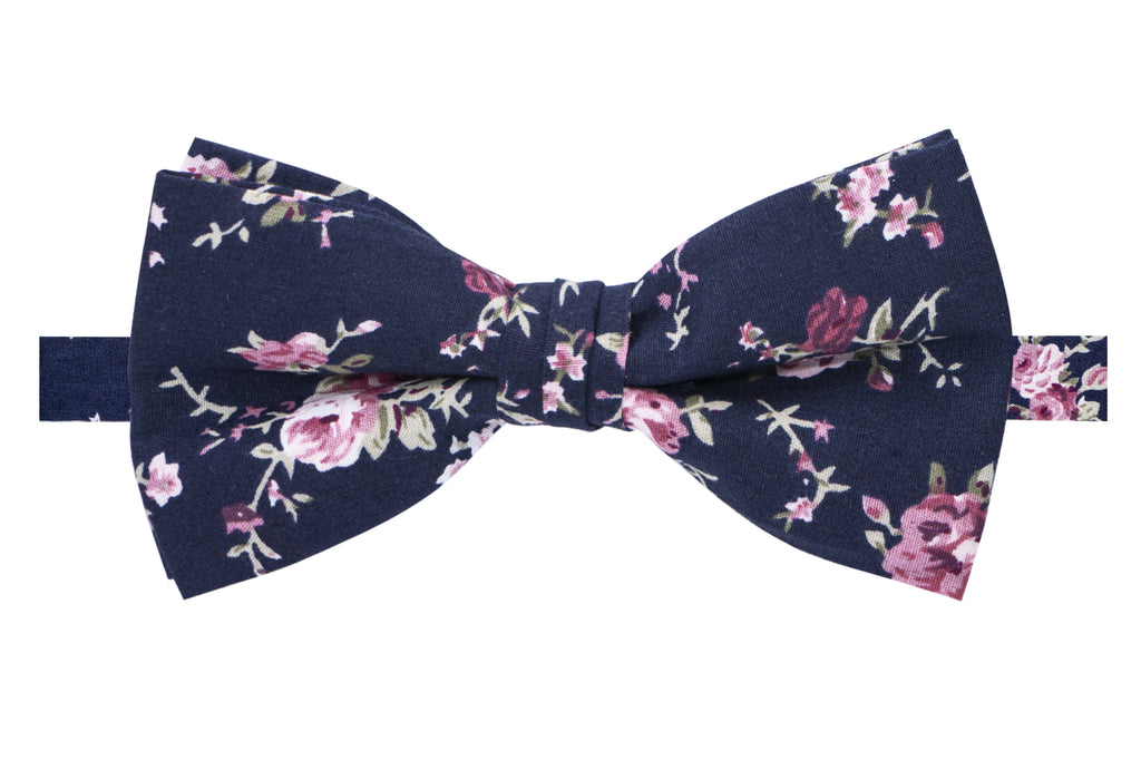 Men's Cotton Floral Print Bow Tie, Navy/Pink (Color F38)