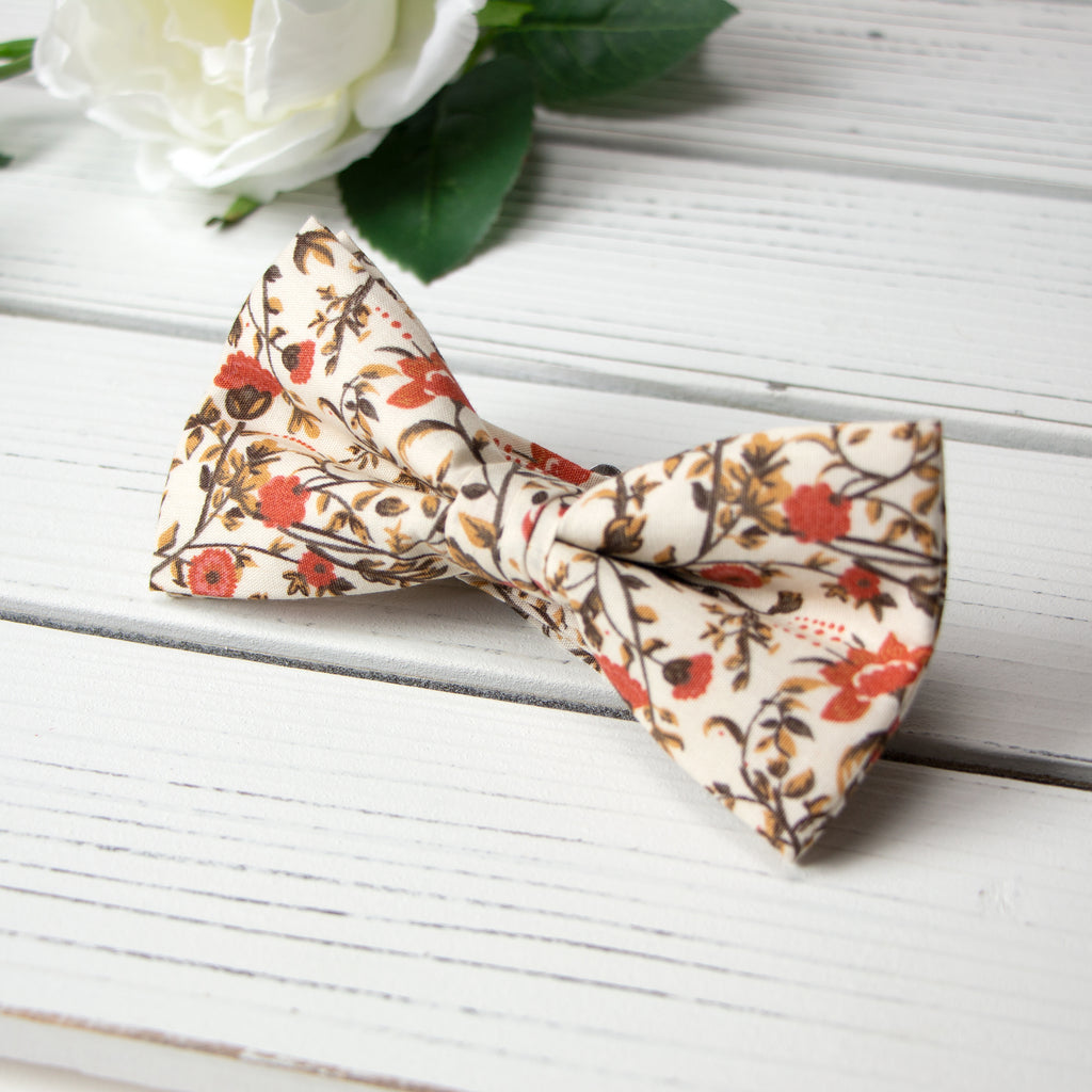 Men's Floral Cotton Suspenders and Bow Tie Set, Sienna (Color F43)