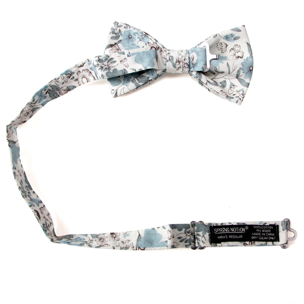 Men's Cotton Floral Print Bow Tie, Dusty Blue (Color F48)