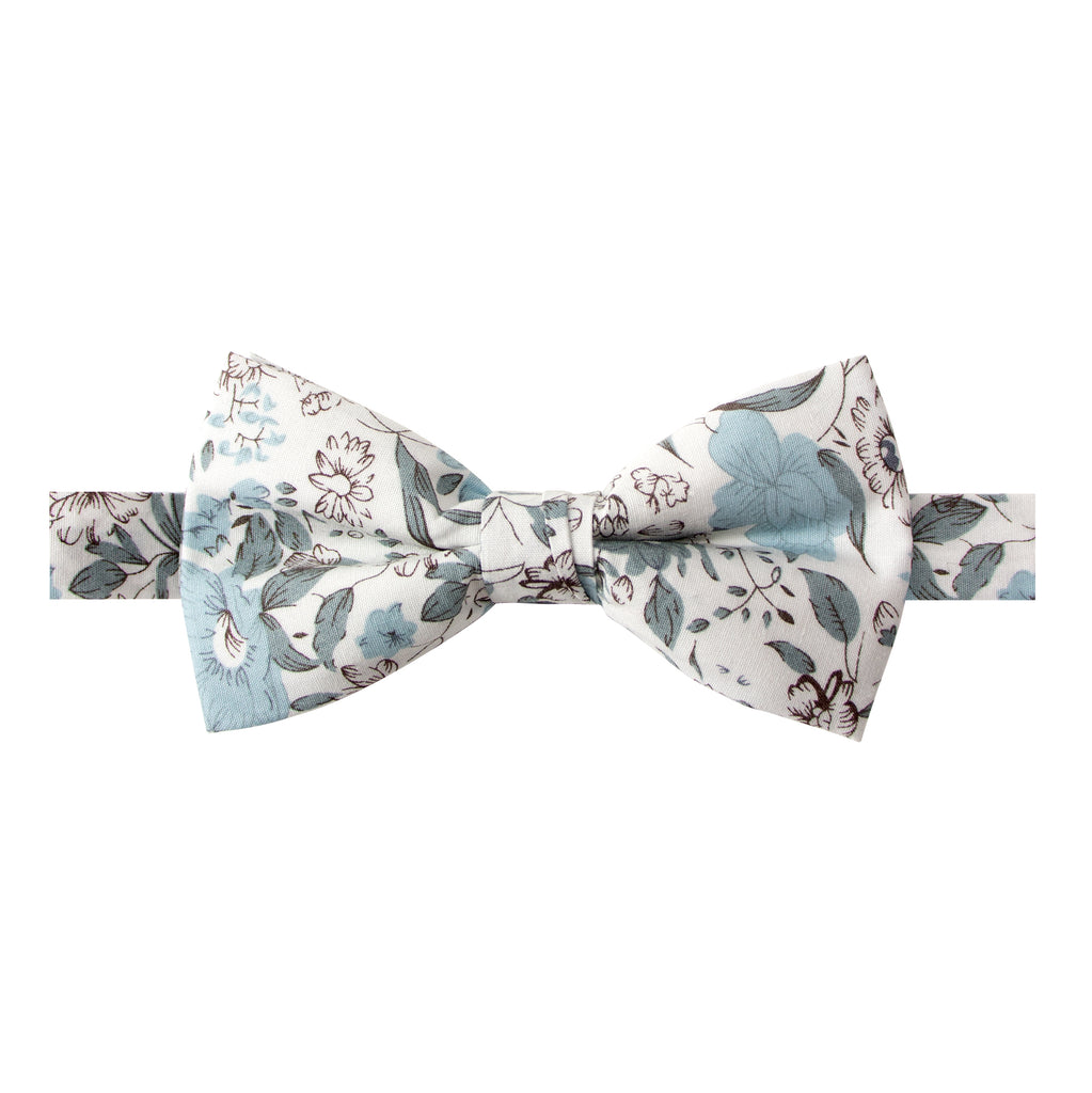 Men's Cotton Floral Print Bow Tie, Dusty Blue (Color F48)