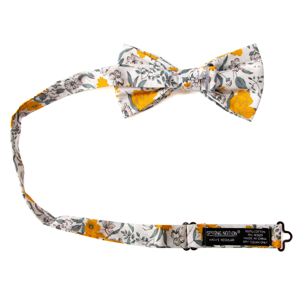 Men's Cotton Floral Print Bow Tie, Marigold (Color F49)