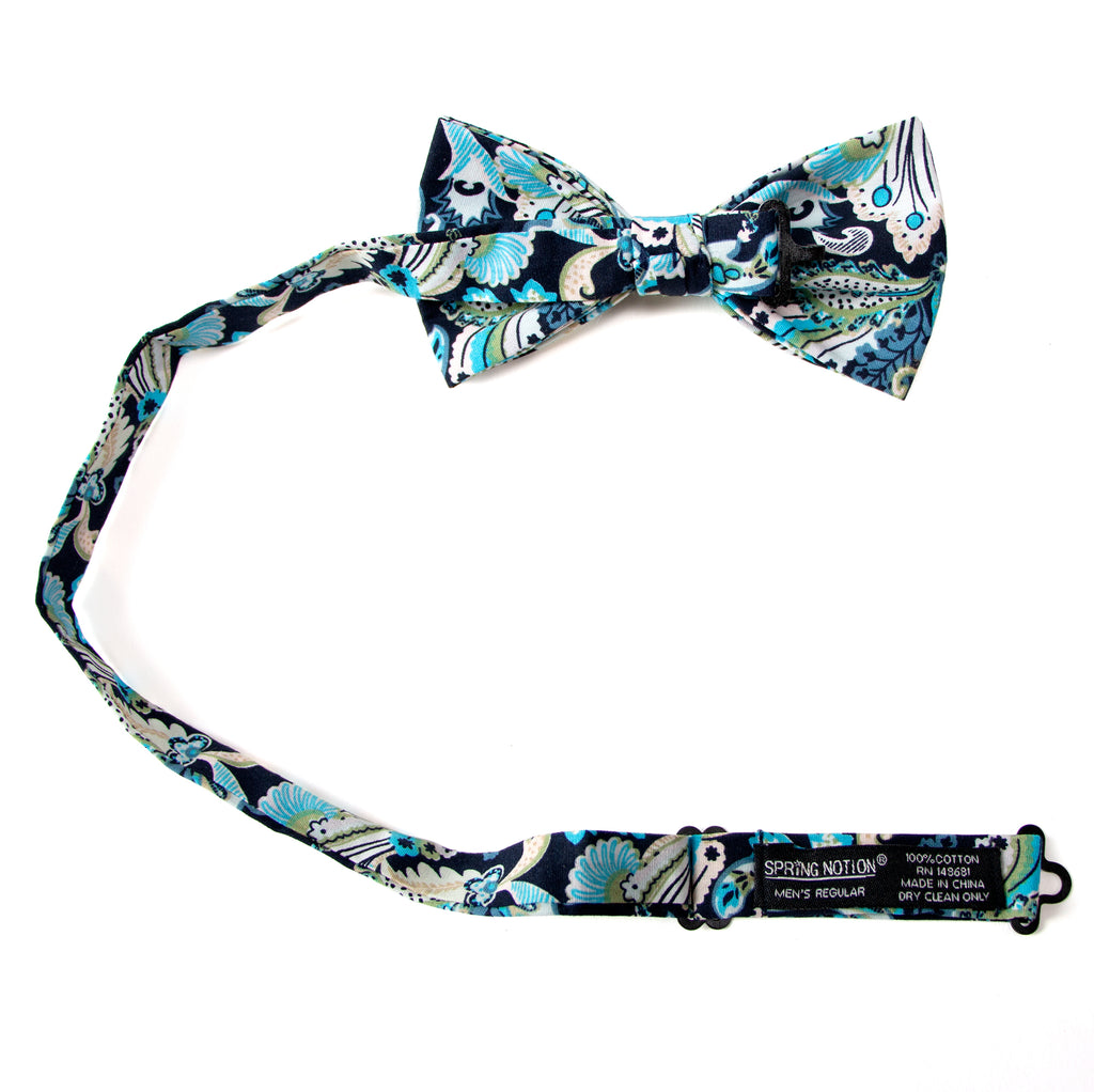 Men's Floral Cotton Suspenders and Bow Tie Set, Marine (Color F50)