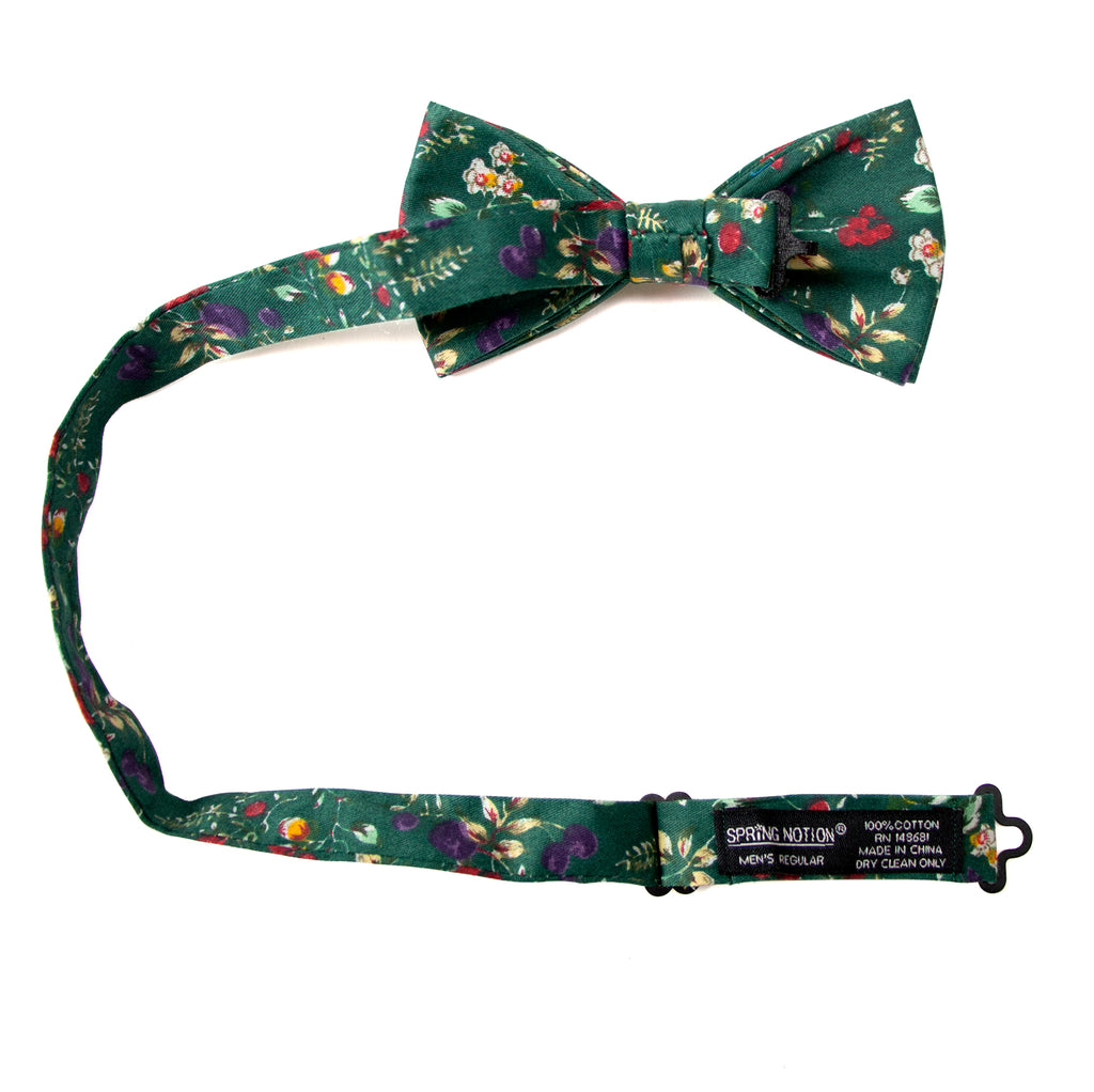 Men's Cotton Floral Print Bow Tie, Juniper (Color F51)