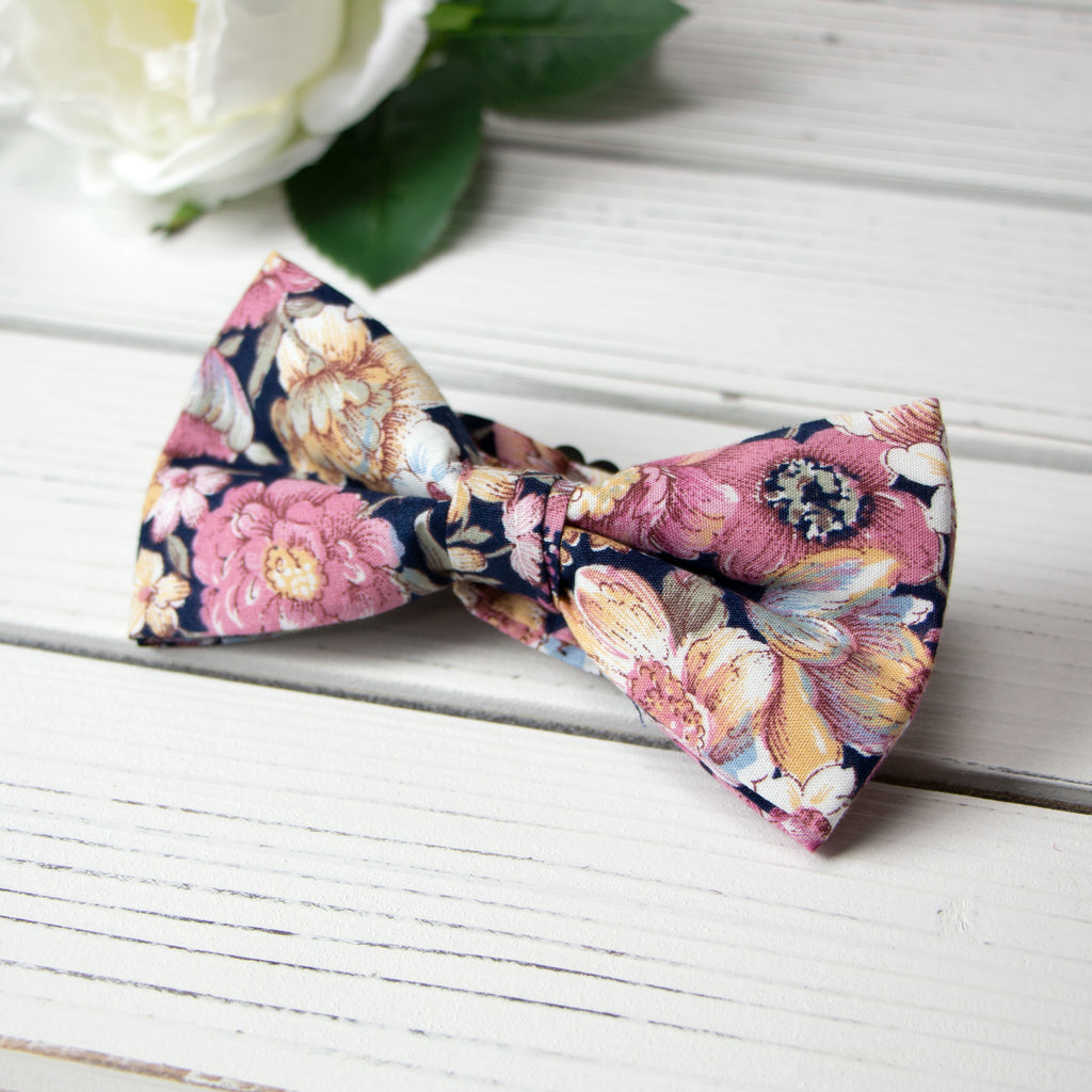 Men's Cotton Floral Print Bow Tie, Quartz (Color F52)