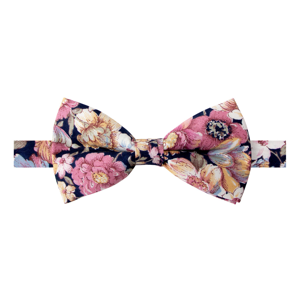 Men's Cotton Floral Print Bow Tie, Quartz (Color F52)