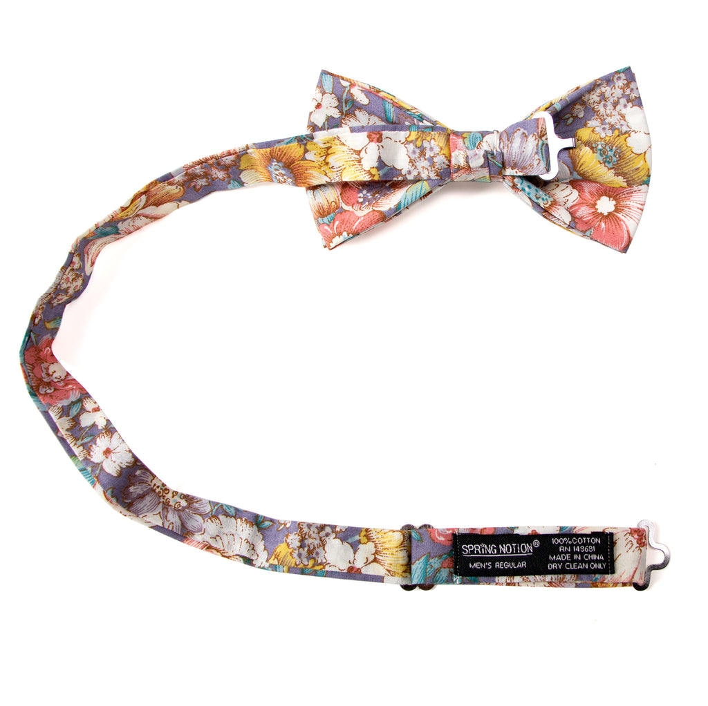Men's Cotton Floral Print Bow Tie, Lavender Haze (Color F53)