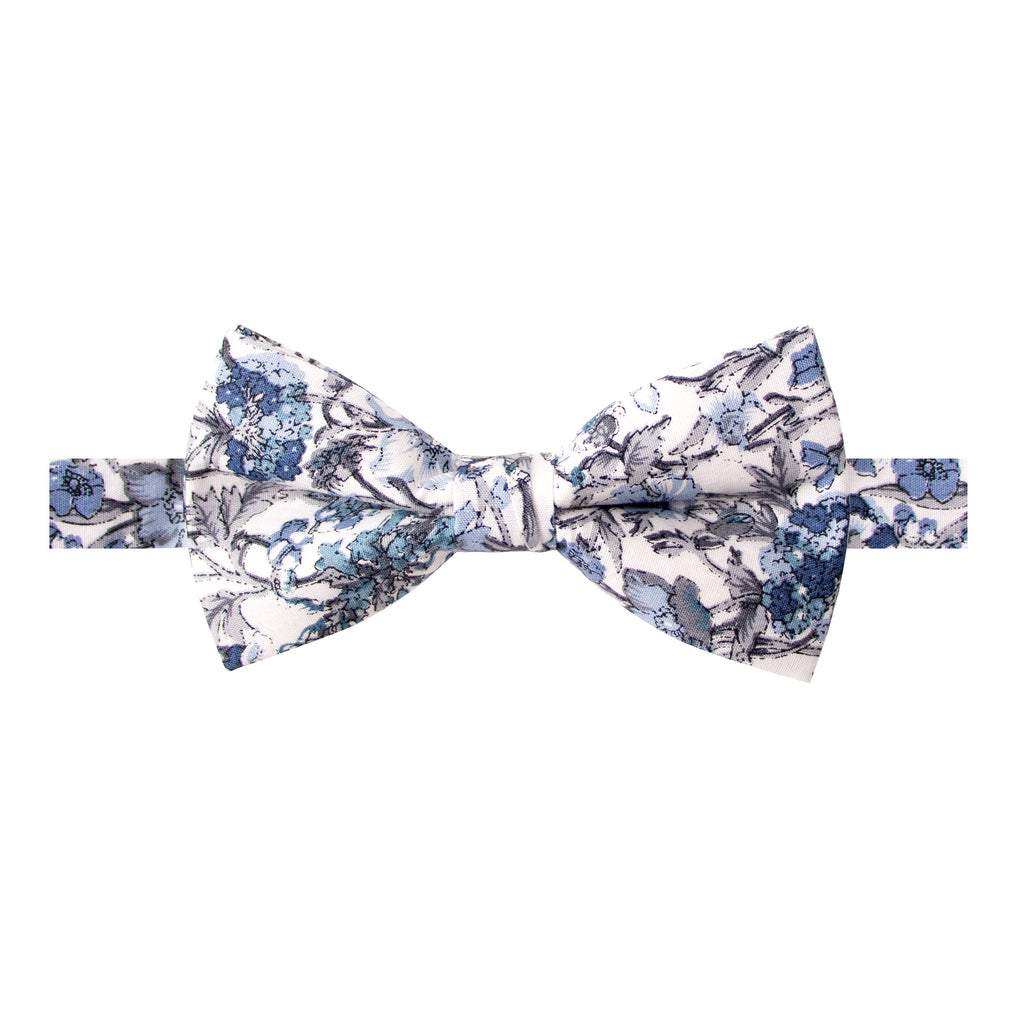 Men's Cotton Floral Print Bow Tie, Steel Blue (Color F54)