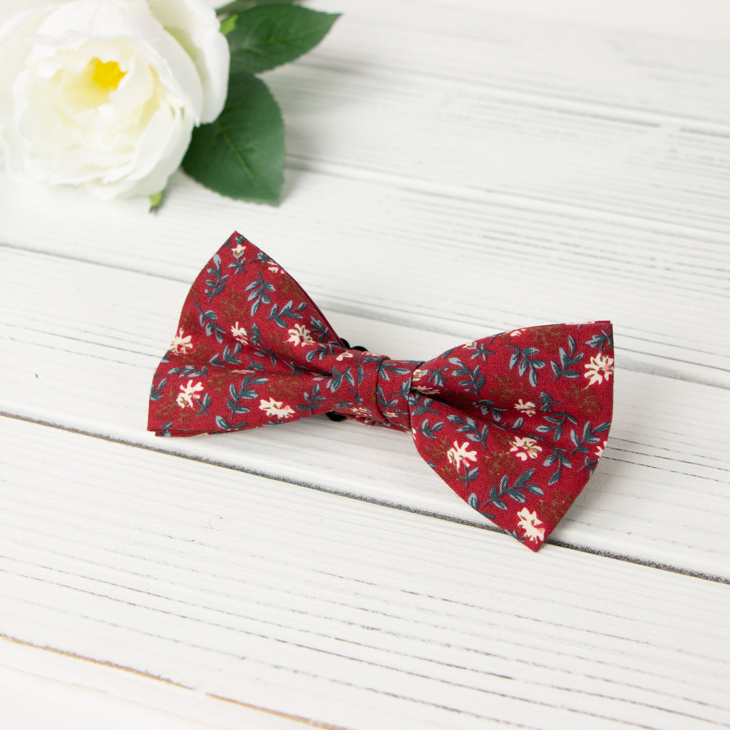 Men's Cotton Floral Print Bow Tie, Rust (Color F56)