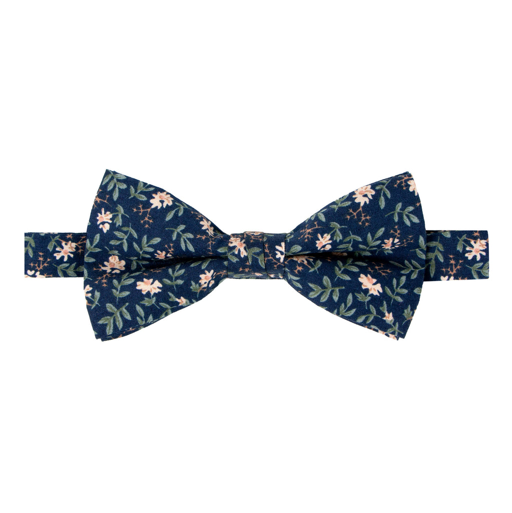Men's Cotton Floral Print Bow Tie, Navy (Color F57)