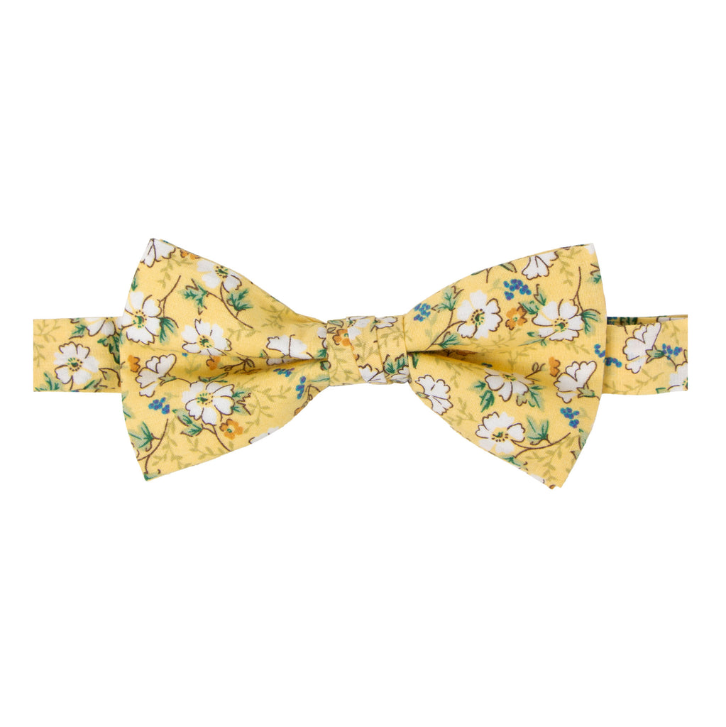 Men's Cotton Floral Print Bow Tie, Yellow (Color F61)