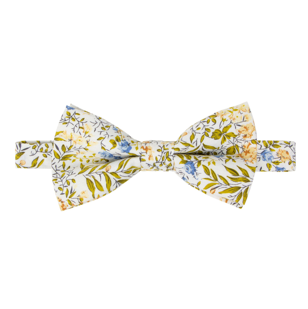 Men's Cotton Floral Print Bow Tie, Yellow Blue Green (Color F63)