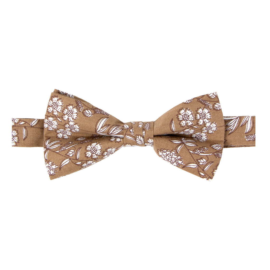 Men's Cotton Floral Print Bow Tie, Brown (Color F65)