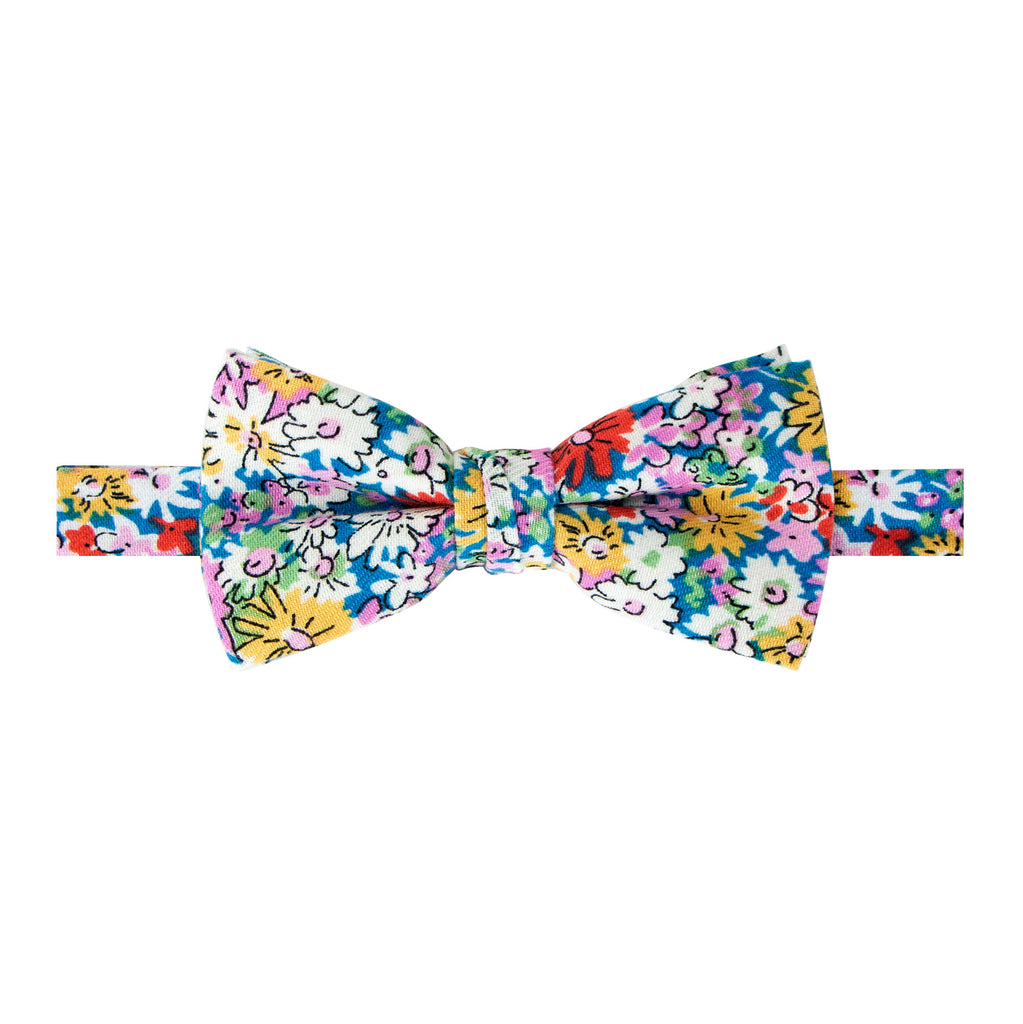 Men's Cotton Floral Print Bow Tie, Blue/Yellow (Color F70)