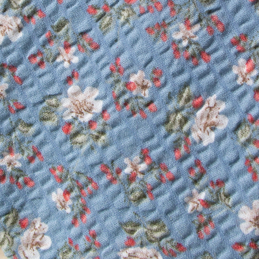 Men's Salt Shrinking Seersucker Cotton Floral Print Bow Tie, Blue (Color FS02)