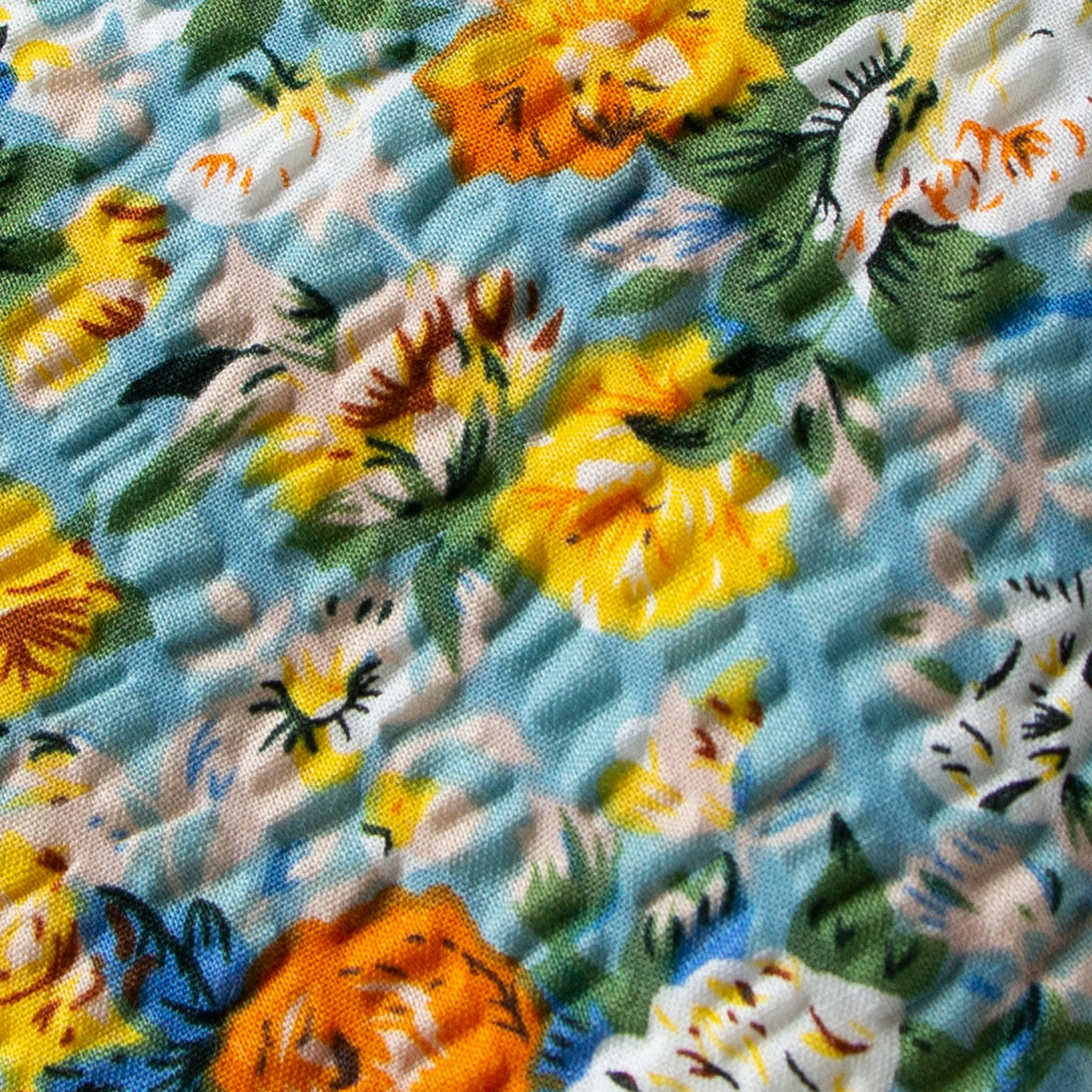 Men's Salt Shrinking Seersucker Cotton Floral Print Bow Tie, Blue Yellow (Color FS05)