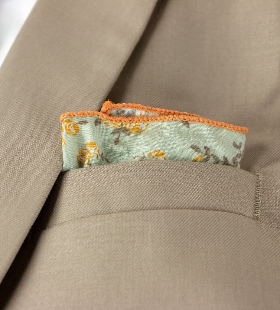 Men's Salt Shrinking Seersucker Cotton Floral Print Pocket Square, Sage (Color FS03)