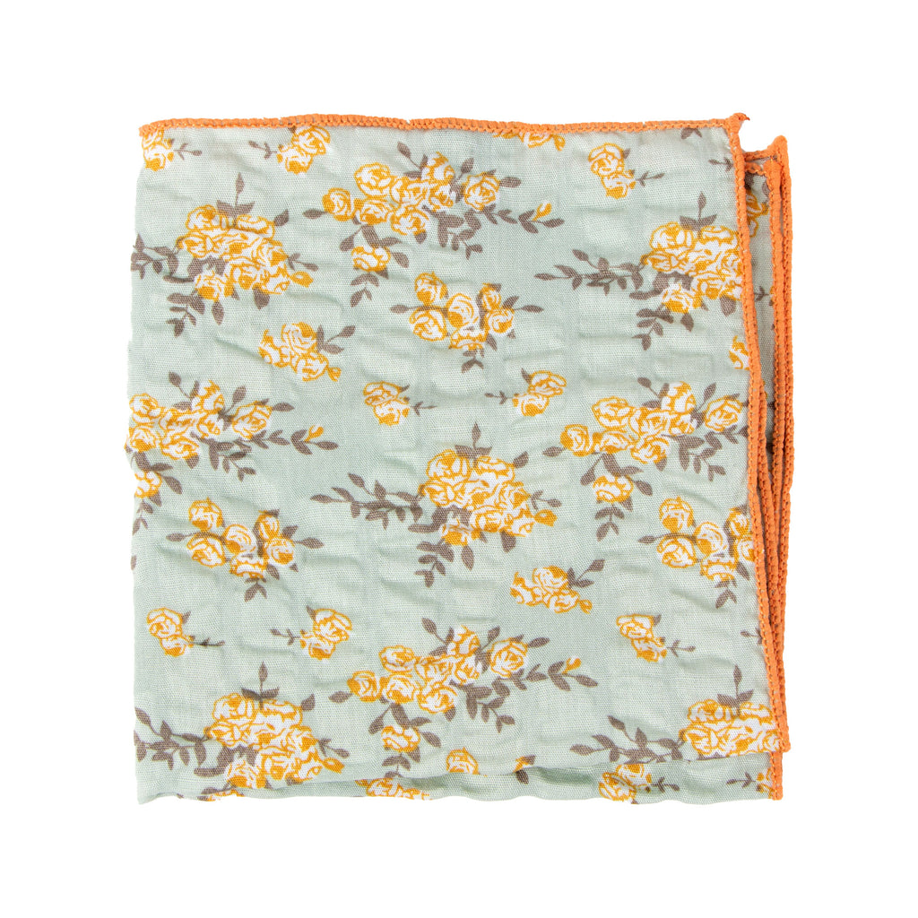 Men's Salt Shrinking Seersucker Cotton Floral Print Pocket Square, Sage (Color FS03)