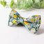Men's Salt Shrinking Seersucker Cotton Floral Print Bow Tie, Blue Yellow (Color FS05)