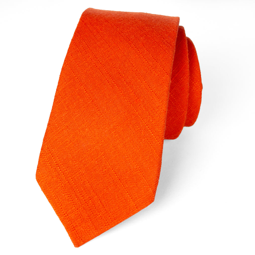 men's skinny burnt orange linen tie