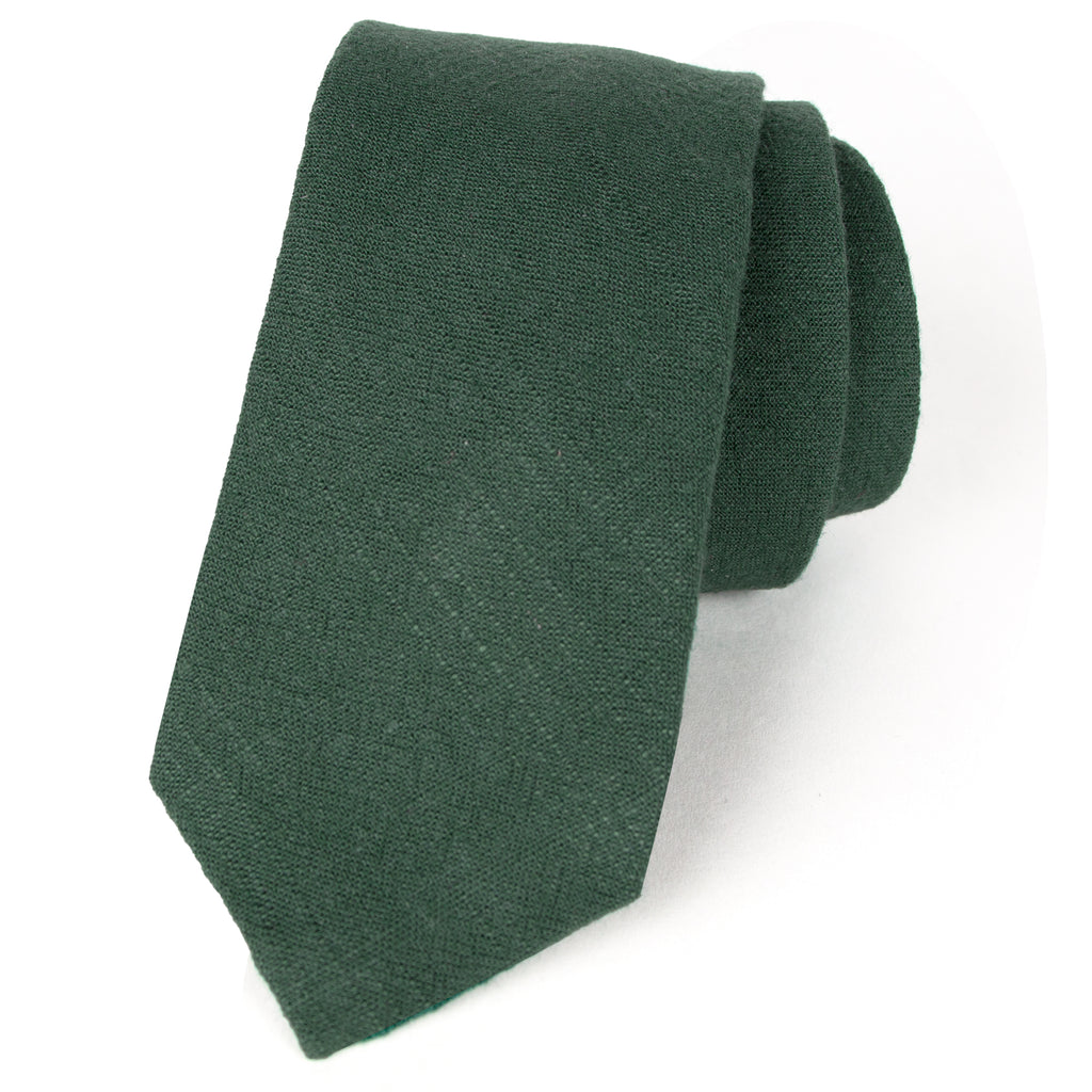 men's skinny forest green linen tie