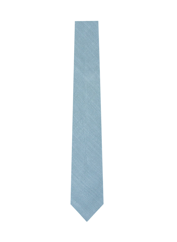men's skinny steel blue linen tie