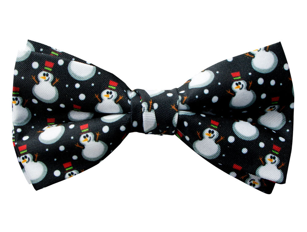 Men's Printed Christmas Theme Pretied Bow Tie, Black Snowman