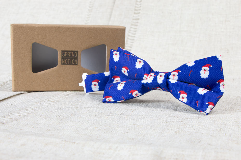 Men's Printed Christmas Theme Pretied Bow Tie, Santa Face