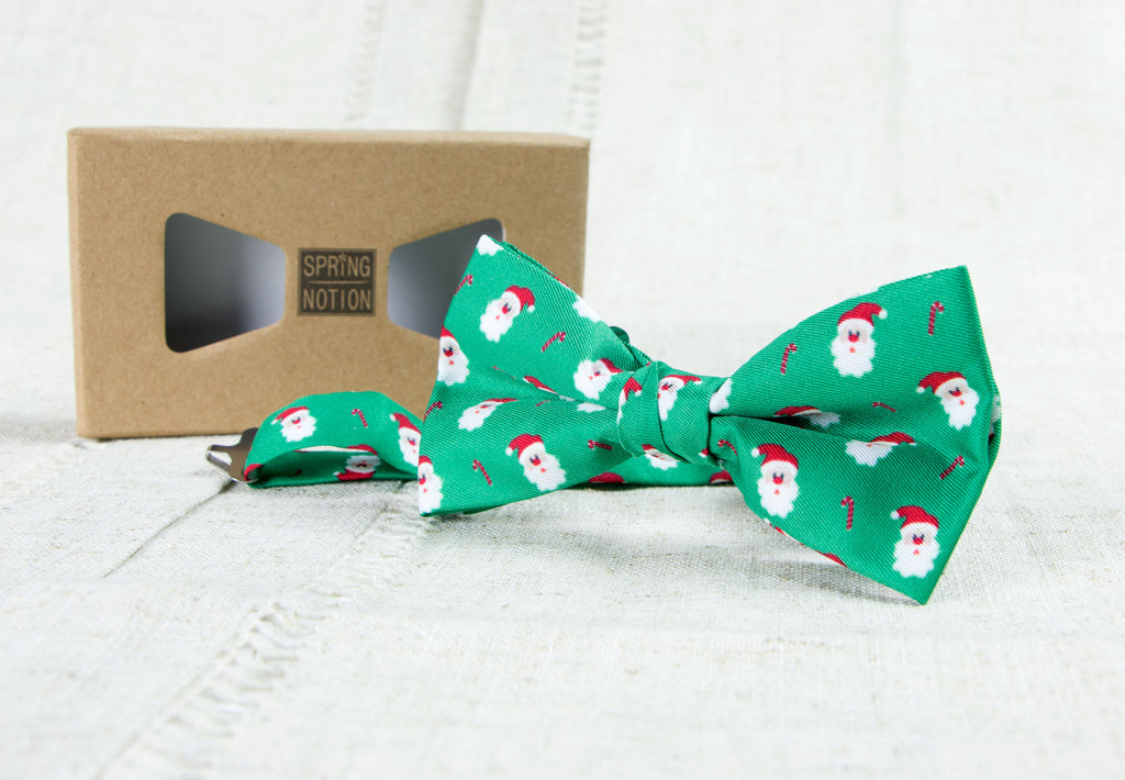 Men's Printed Christmas Theme Pretied Bow Tie, Santa Face