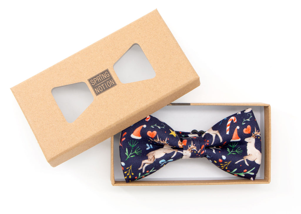 Men's Printed Christmas Theme Pretied Bow Tie, Animal Reindeer