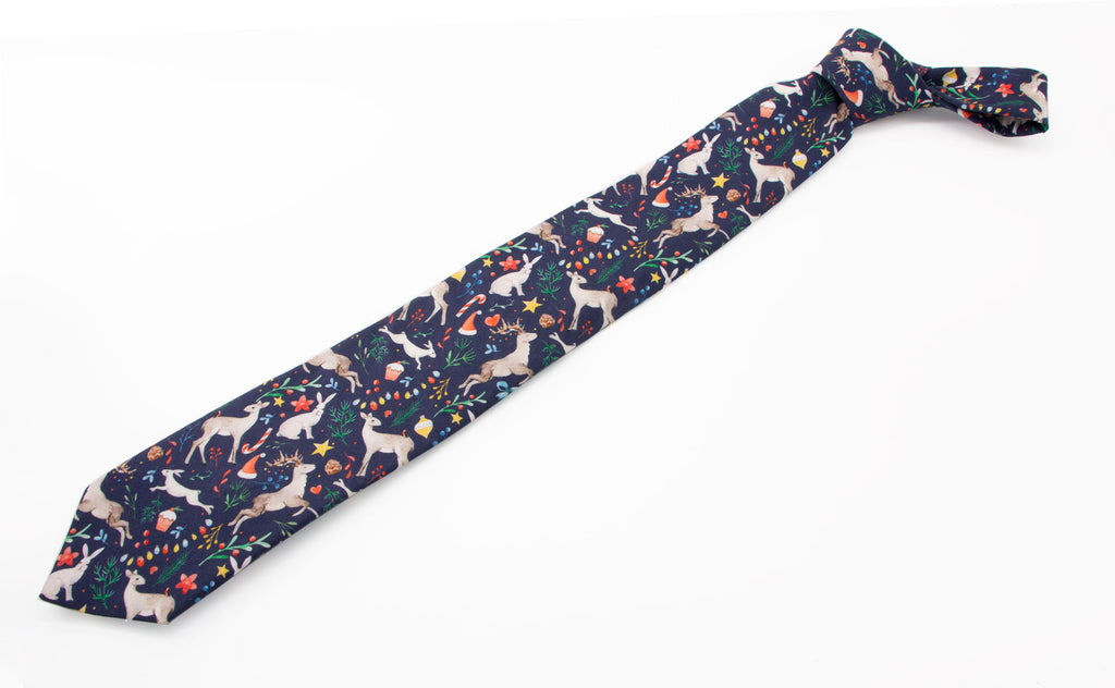 Men's Printed Microfiber Christmas Themed Tie, Black Snowman