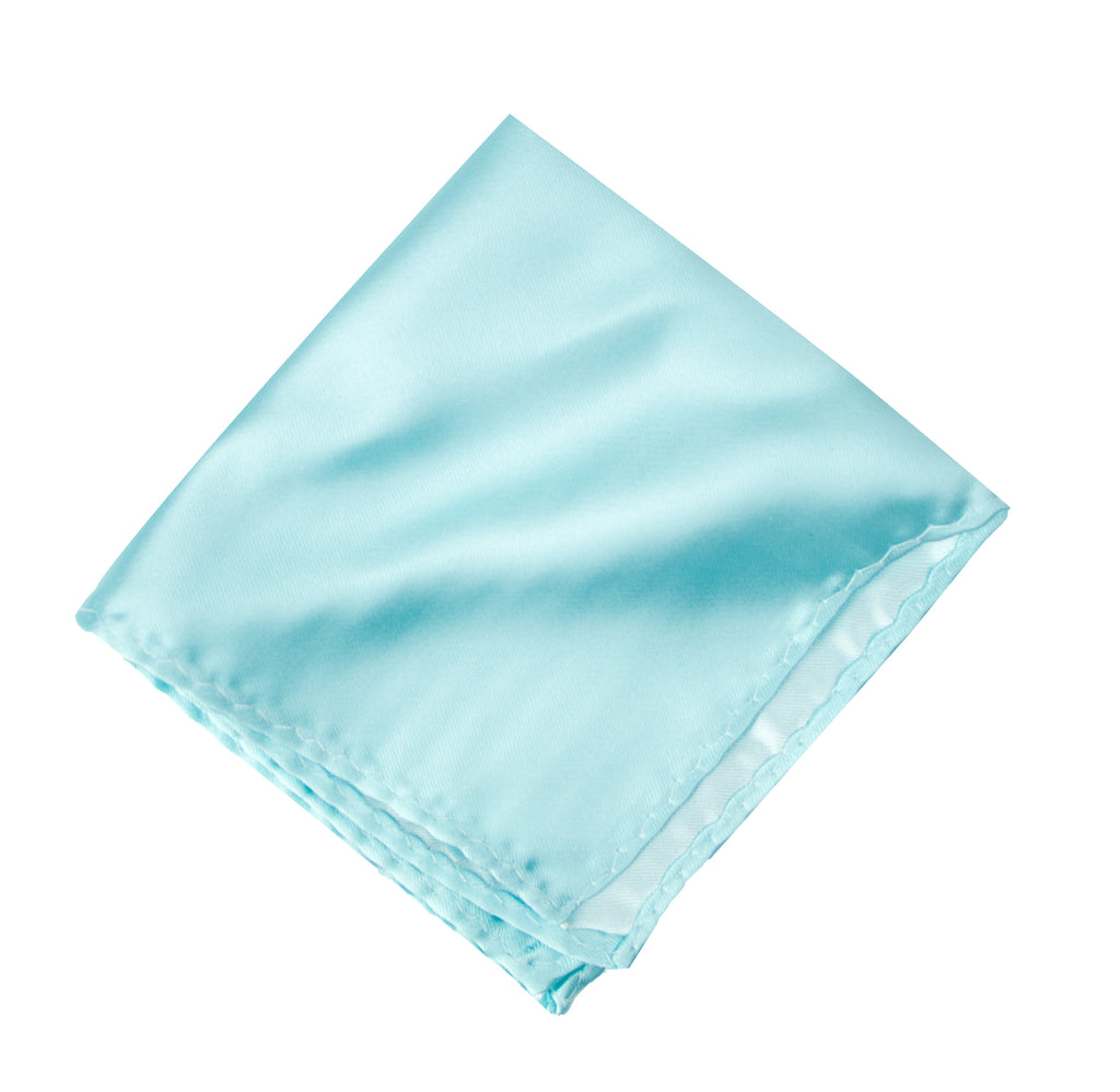 men's aqua blue green solid color satin microfiber handkerchief hanky pocket square
