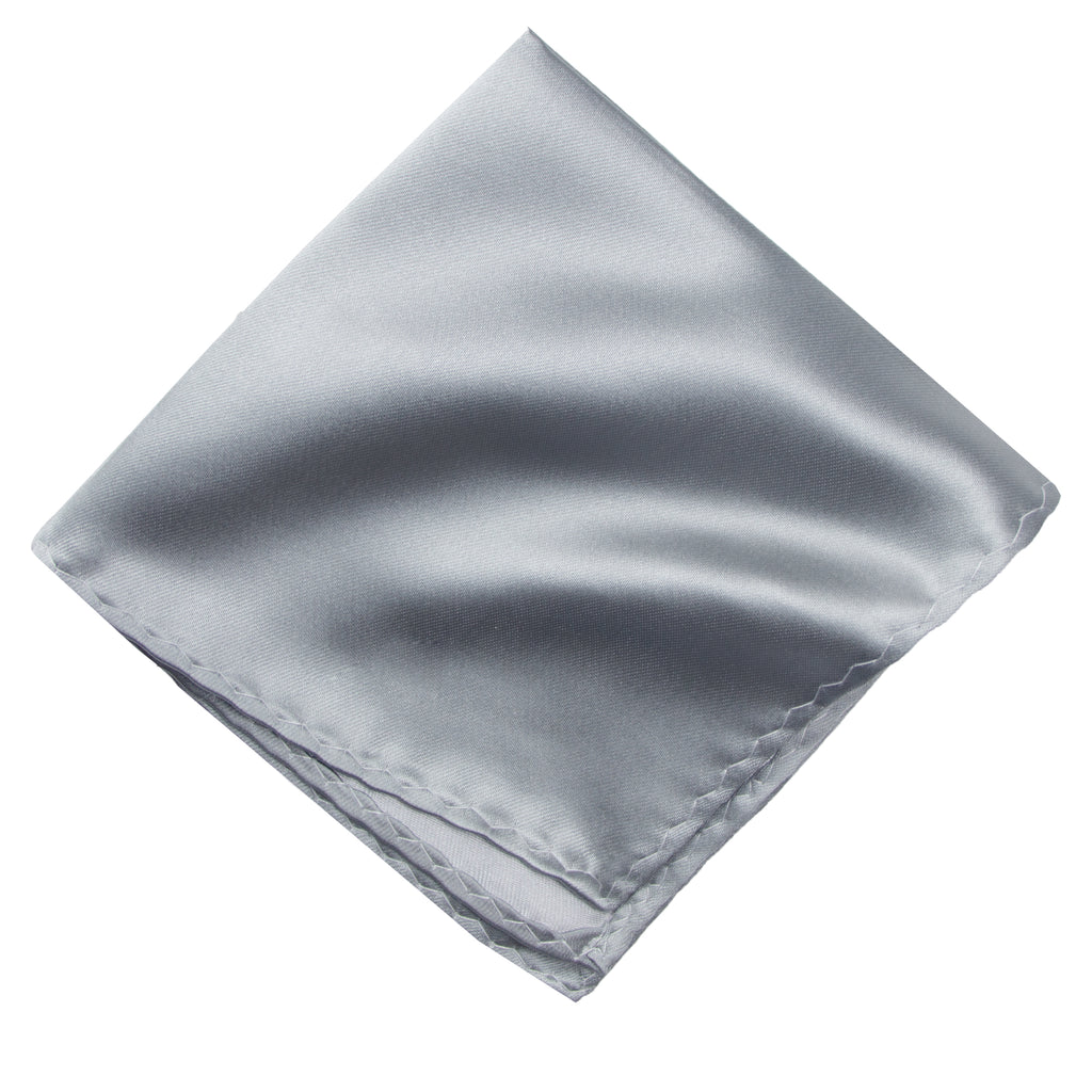 men's medium grey gray solid color satin microfiber handkerchief hanky pocket square