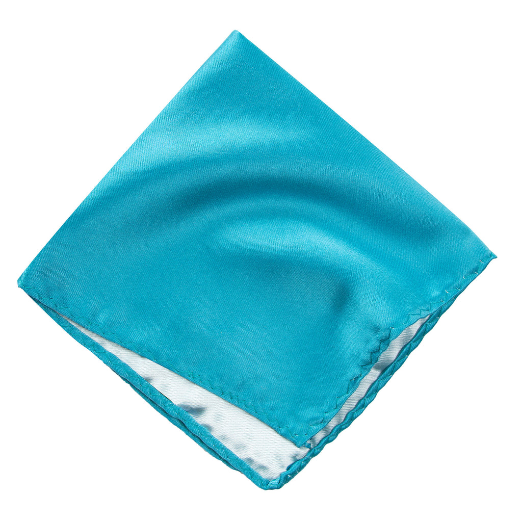 men's turquoise blue green solid color satin microfiber handkerchief hanky pocket square