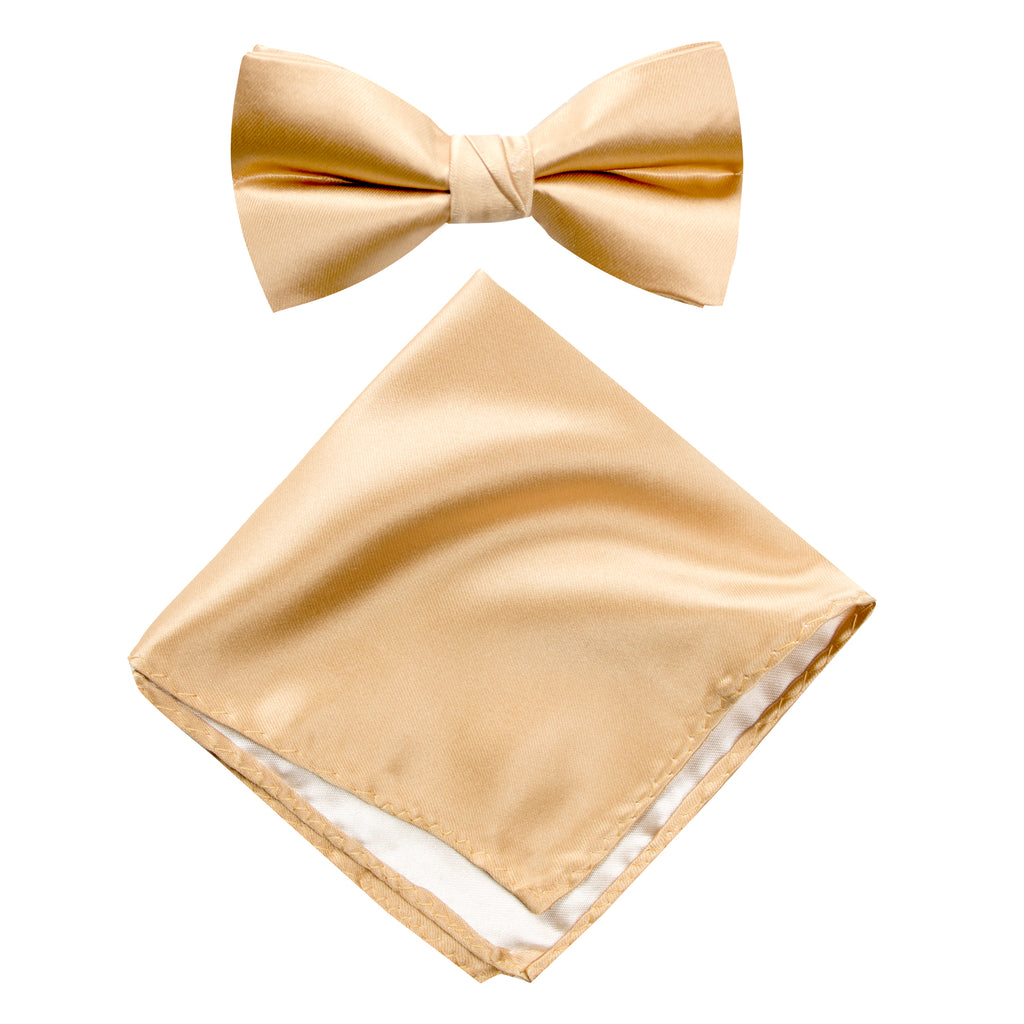 Men's Solid Color Satin Microfiber Bow Tie and Handkerchief Set